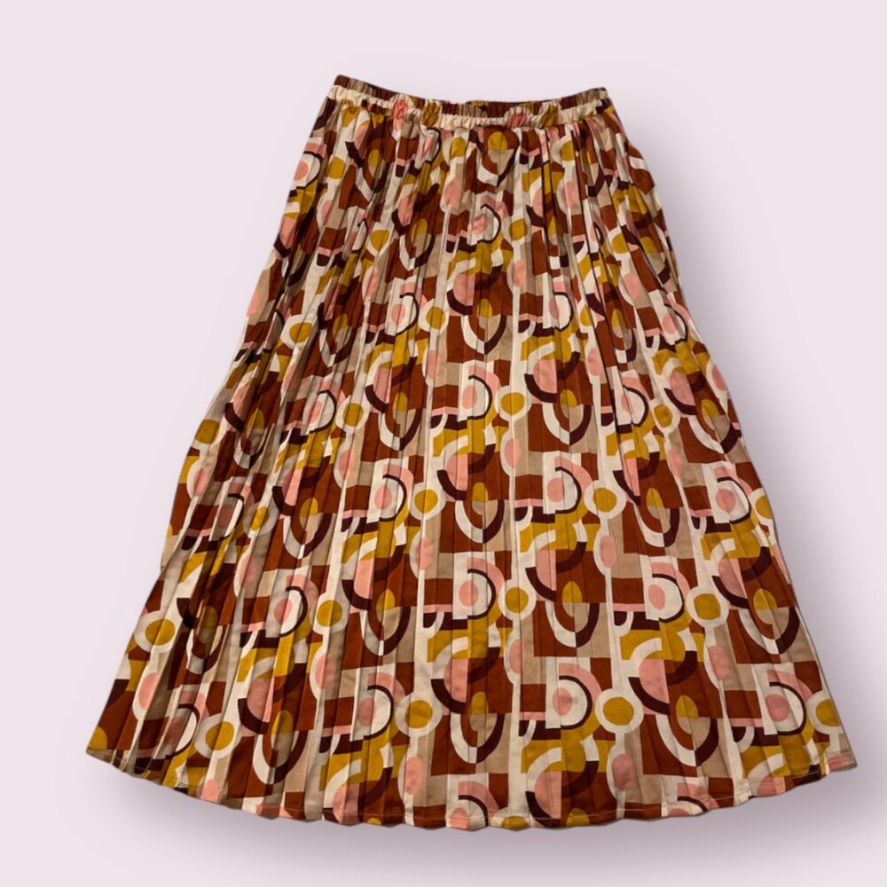 ⭐Geo Geometric Pleated Midi Hipster Hippie Artsy Modern Elegant Classy Hip Skirt
